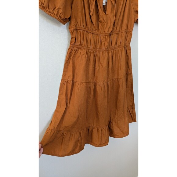 Derek Heart Milkmaid Dress Mini Brown Tiered Puff Cottagecore Peasant Prairie - Picture 4 of 10